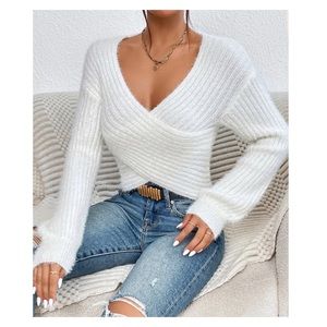 SHEIN Drop Shouler Crossover Fuzzy Sweater XS